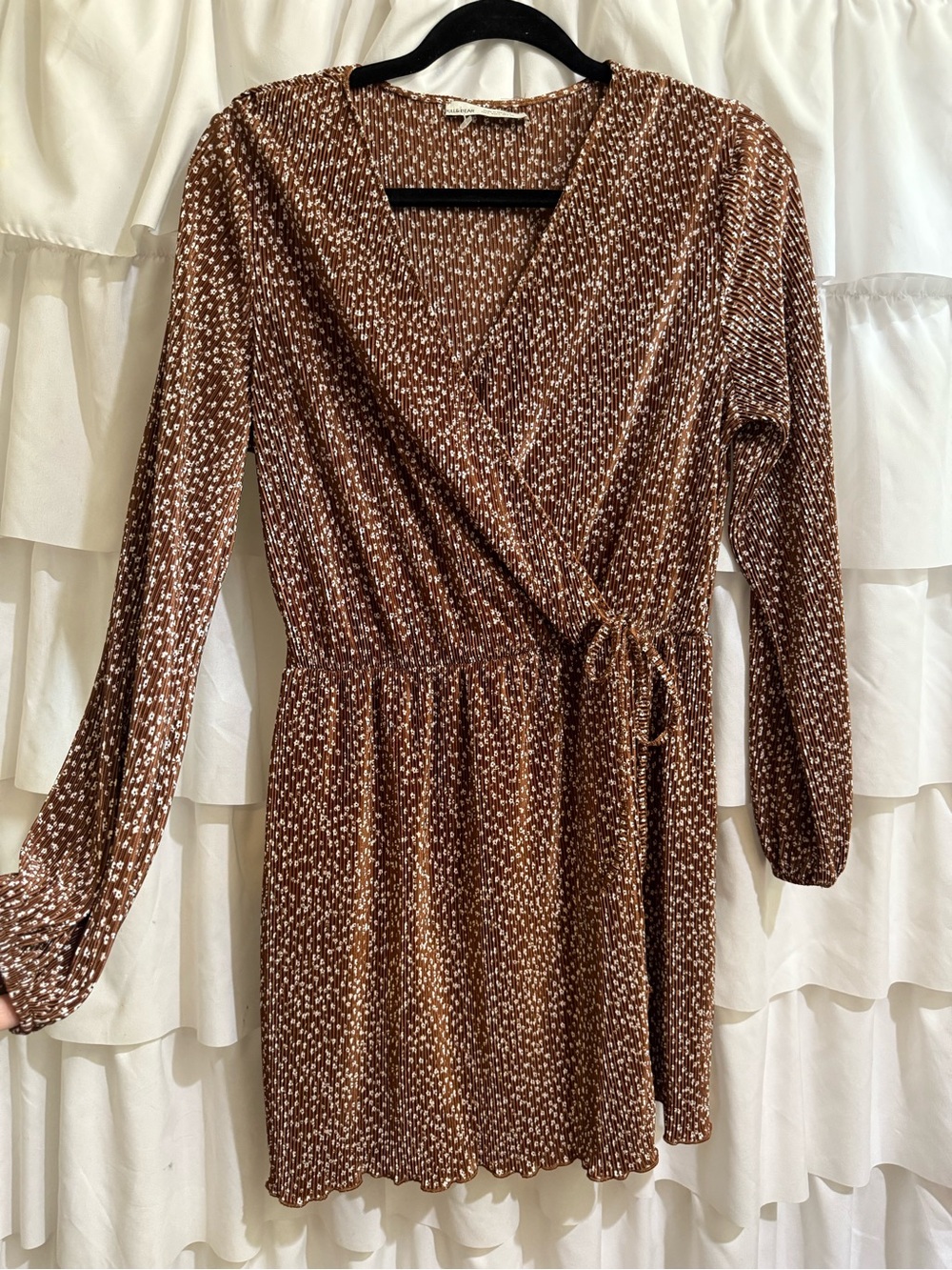 Pull&Bear Brown Printed Wrap-Style Long Sleeve Dress